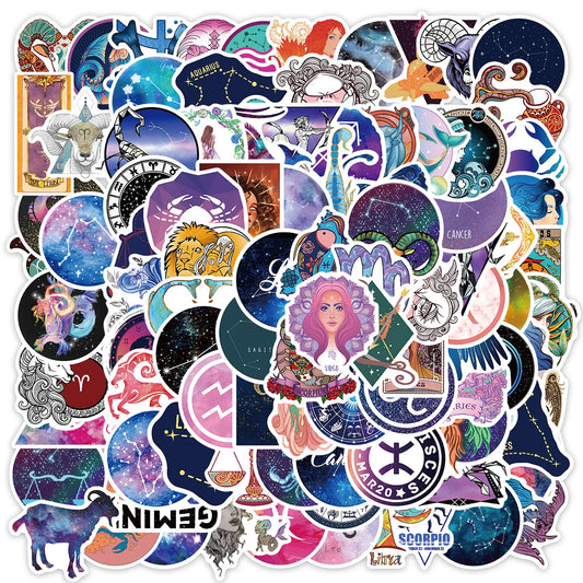 50PCS cartoon zodiac sign decorative style graffiti stickers, personalized, fashionable and creative trend DIY exquisite decorative decal cups, helmets, skateboard popular sticker toys