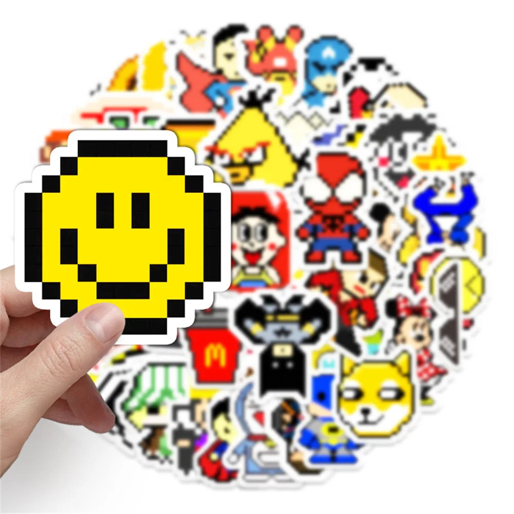 50PCS Mosaic Pixel Waterproof Sticker Luggage Laptop Scooter Car Motorcycle Cartoon Sticker