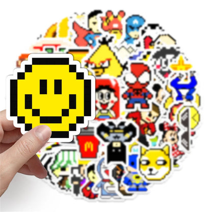 50PCS Mosaic Pixel Waterproof Sticker Luggage Laptop Scooter Car Motorcycle Cartoon Sticker