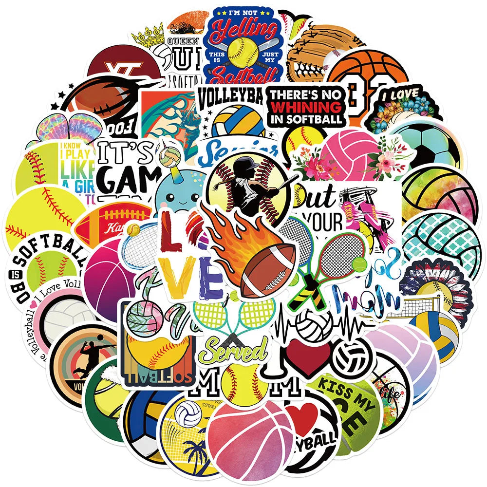 50PCS Cartoon Ball Games Collection Graffiti Waterproof Sticker Trunk Guitar Refrigerator Car  WaterCup