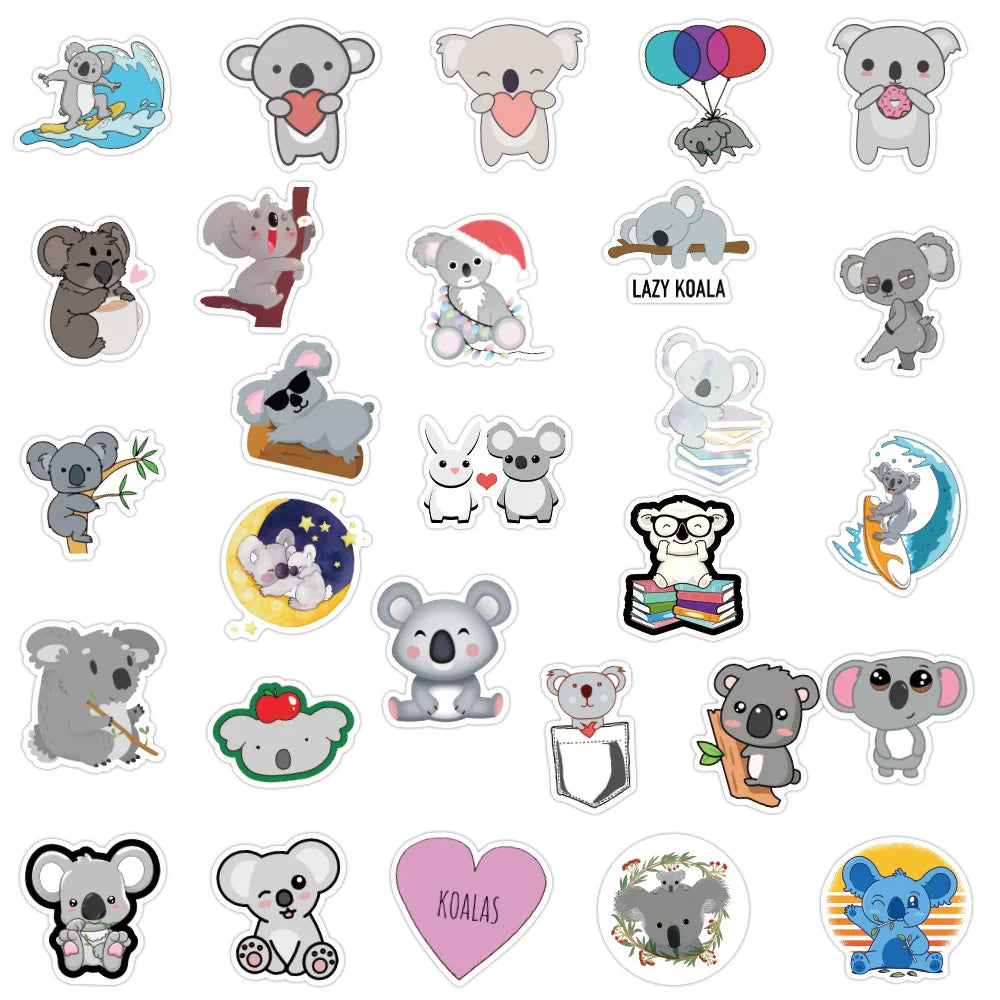 50PCS Cute Animal Koala Graffiti Sticker Waterproof Luggage Compartment Notebook Scooter Water Cup Sticker Custom