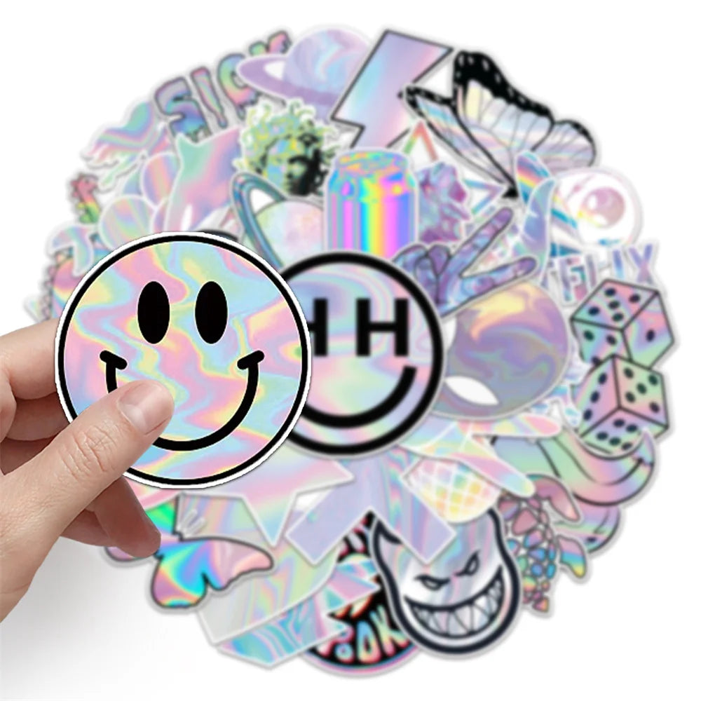 50PCS Laser Creative Trend Sticker Scooter Laptop Car Motorcycle Decorative Waterproof Sticker