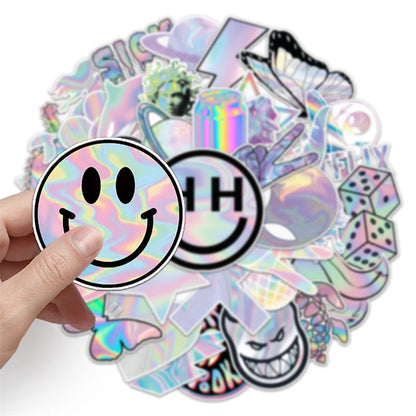 50PCS Laser Creative Trend Sticker Scooter Laptop Car Motorcycle Decorative Waterproof Sticker