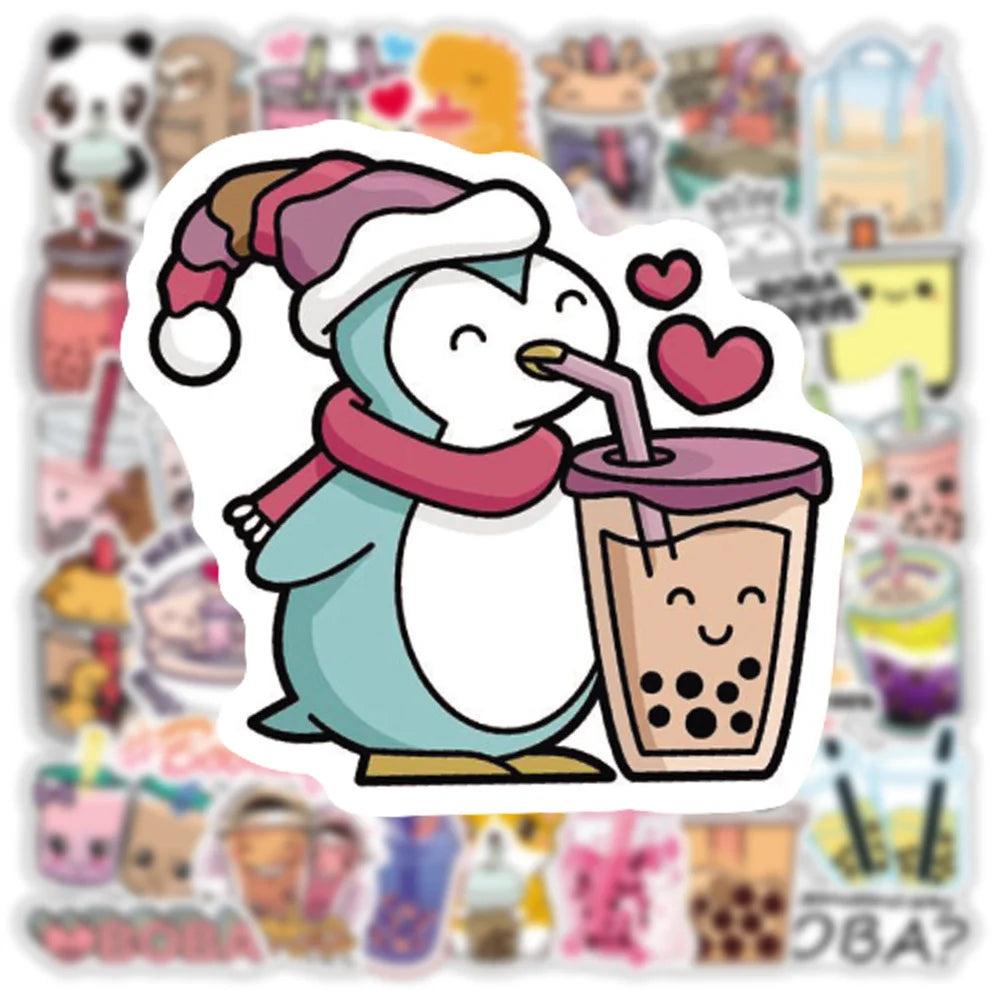 50PCS Cute Pearl Milk Tea Graffiti Stickers Notebook Guitar Water Cup Trolley Case Waterproof Stickers