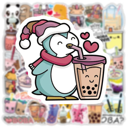 50PCS Cute Pearl Milk Tea Graffiti Stickers Notebook Guitar Water Cup Trolley Case Waterproof Stickers