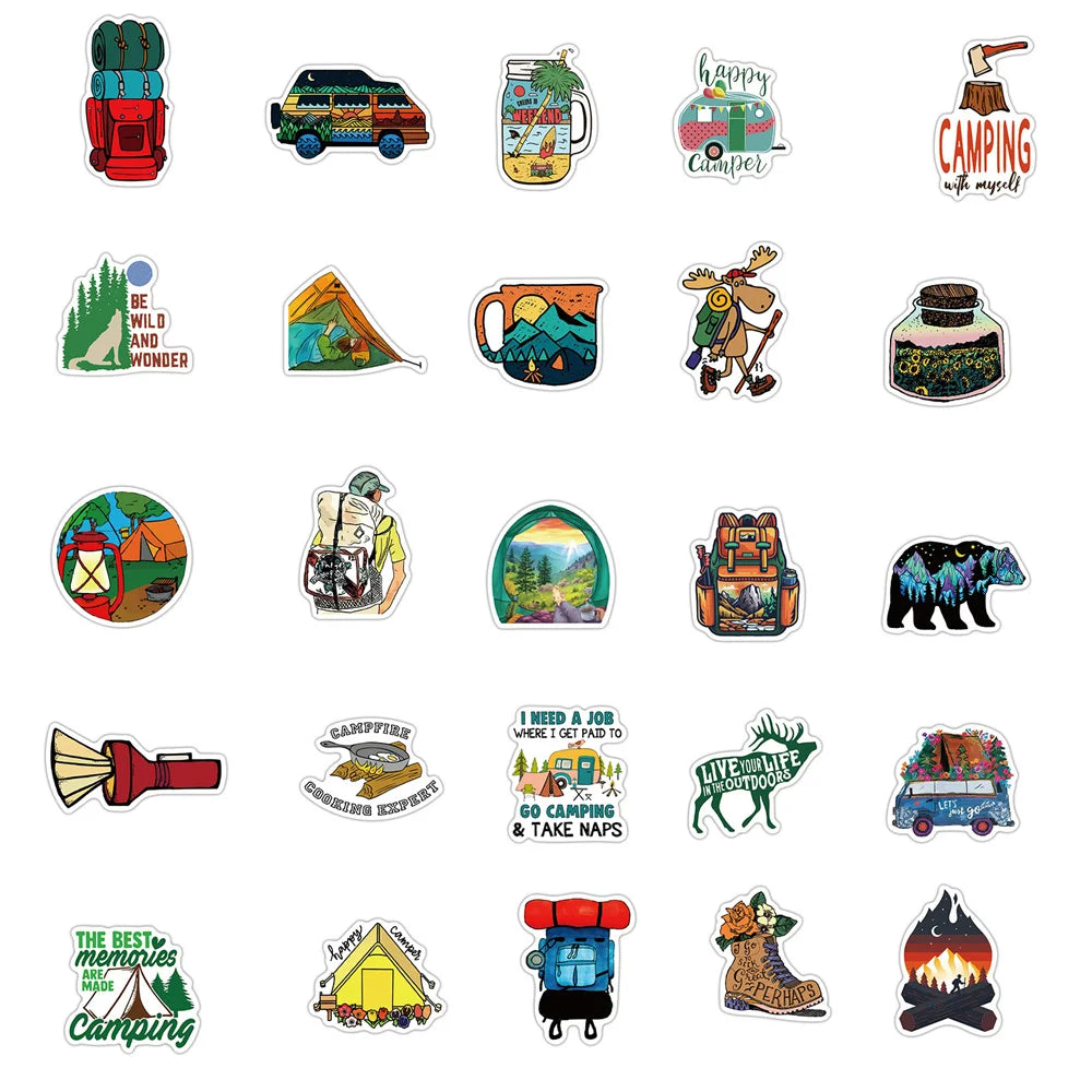 50PCS New Outdoor Camping Graffiti Stickers Luggage Motorcycle Trolley Case Laptop Waterproof Stickers