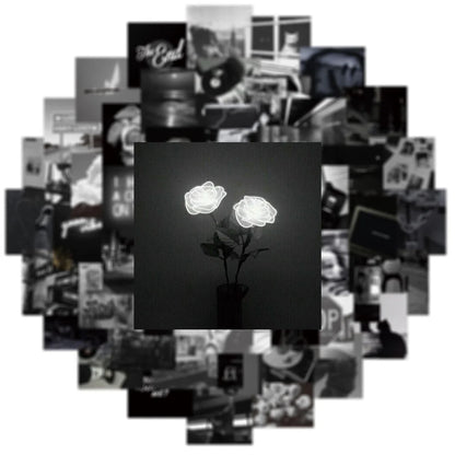 50PCS Black and White Personalized Landscape Decoration Graffiti Waterproof Sticker Notebook Refrigerator Helmet