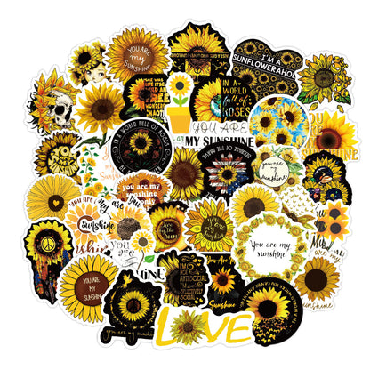 50PCS Cartoon Sunflower Charming Doodle Stickers Perfect for Decorating Luggage, Phones, Guitars, Laptops, Desktops, and Stationery Boxes