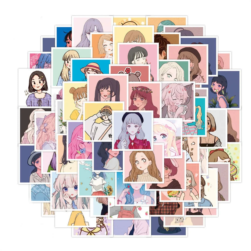 60PCS of cartoon and cute anime girl decorative style graffiti stickers, personalized, fashionable and creative DIY exquisite decorative decal cups, helmets, skateboard popular sticker toys