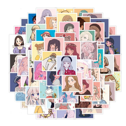 60PCS of cartoon and cute anime girl decorative style graffiti stickers, personalized, fashionable and creative DIY exquisite decorative decal cups, helmets, skateboard popular sticker toys