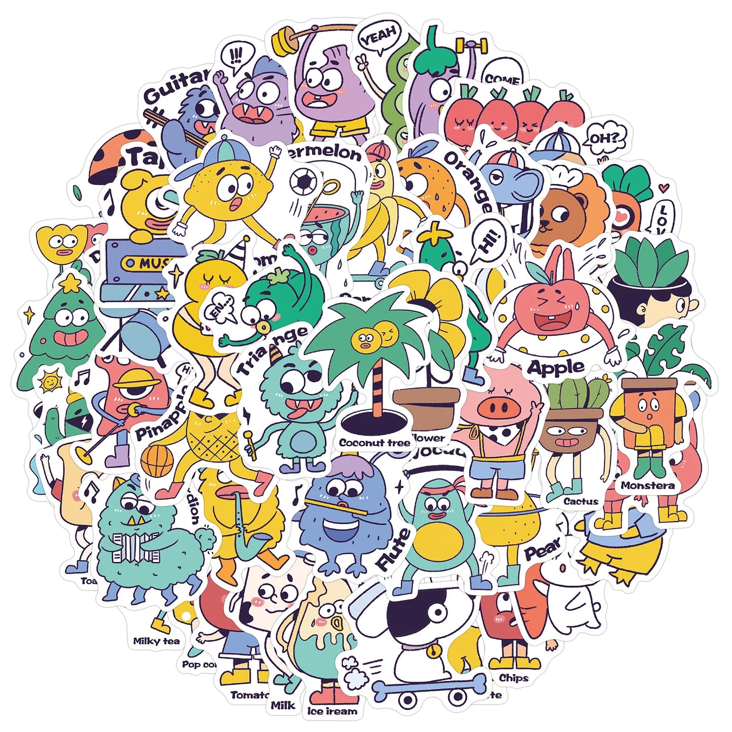 50PCS of cute cartoon monster decorative style graffiti stickers, personalized, fashionable and creative DIY exquisite decorative decal cups, helmets, skateboard popular sticker toys