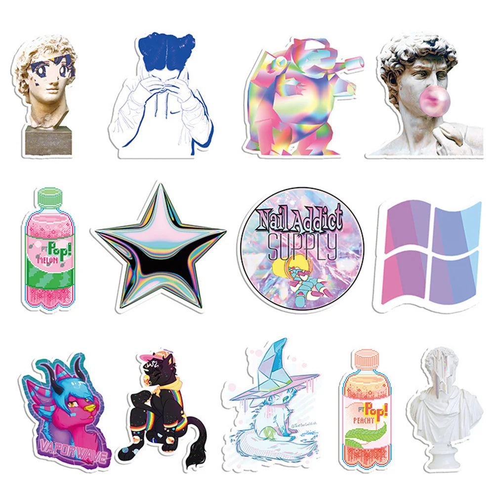 50PCS Steam Wave Cartoon Graffiti Stickers Luggage Laptop Car Refrigerator Mobile Phone Decoration Stickers
