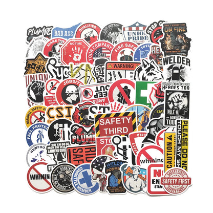 50PCS Worker Tools Hard Hat Graffiti Sticker Skateboard Helmet Luggage Guitar Gift Toy PVC Waterproof Sticker