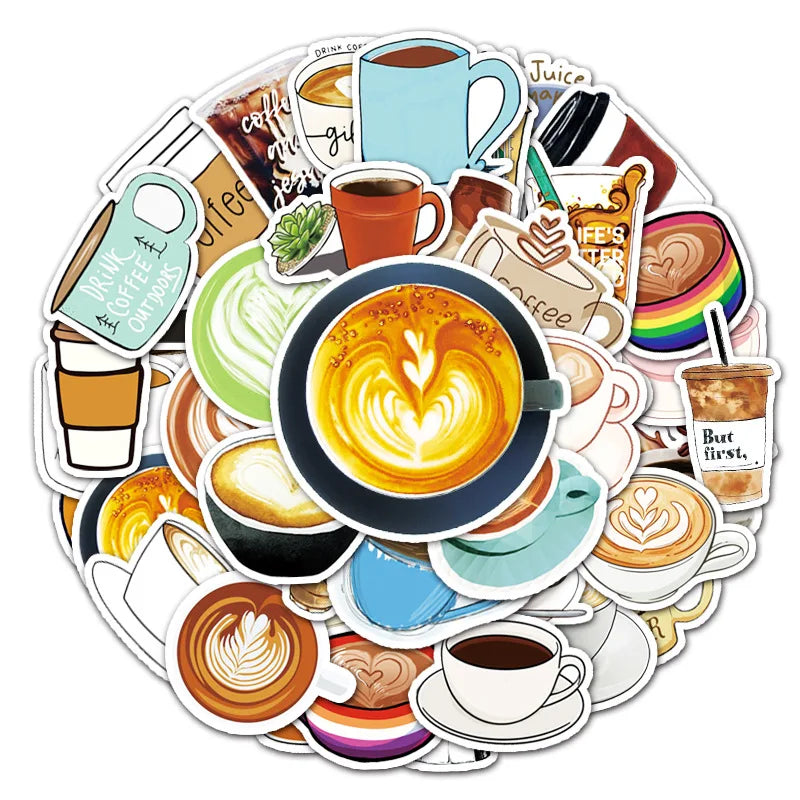 50PCS Cardone personalized coffee decorative style graffiti stickers, personalized fashion and creative trend DIY exquisite decorative decal cups, helmets, skateboard popular sticker toys