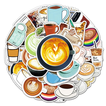50PCS Cardone personalized coffee decorative style graffiti stickers, personalized fashion and creative trend DIY exquisite decorative decal cups, helmets, skateboard popular sticker toys