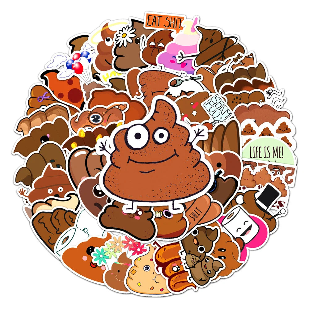 50PCS Poop Spoof Personality Decoration Graffiti Waterproof Sticker Notebook Refrigerator Stationery Box WaterCup