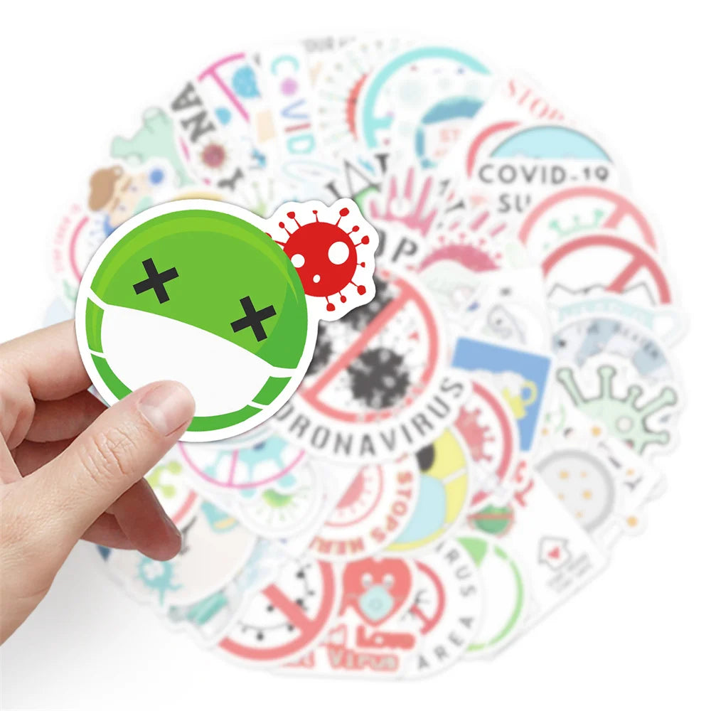 50PCS Creative Cartoon Fighting Disease Virus Graffiti Sticker Laptop Phone Guitar Car Gift Toy Waterproof Sticker