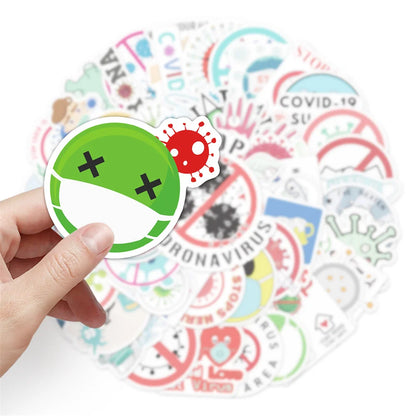 50PCS Creative Cartoon Fighting Disease Virus Graffiti Sticker Laptop Phone Guitar Car Gift Toy Waterproof Sticker