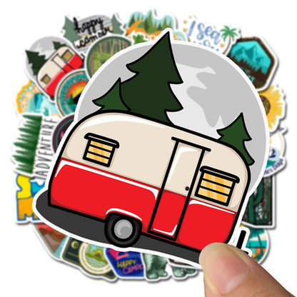 50PCS Outdoor Adventure Stickers - Waterproof Vinyl Decals for Water Bottles, Hiking Gear, Camping Journals & Travel Scrapbooks