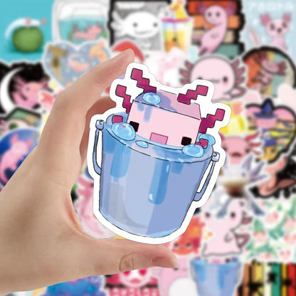 50PCS  New Cute Axolotl Graffiti Sticker Waterproof Luggage Laptop Scooter Water Cup Sticker