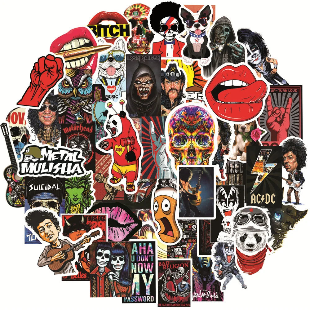50PCS Rock Rock Graffiti Sticker Scooter Guitar Water Cup Trolley Case PVC Waterproof Sticker