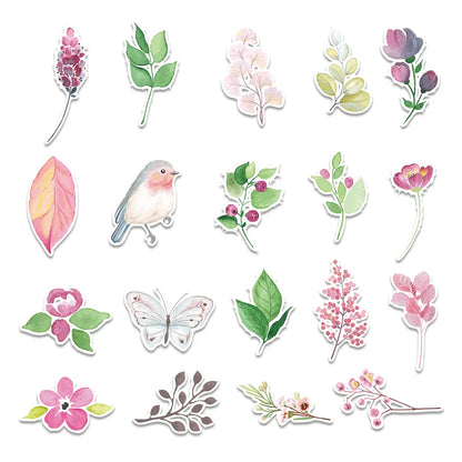 50PCS of plant and flower series decorative style graffiti stickers, personalized, fashionable and creative DIY exquisite decorative decal cups, helmets, skateboard popular sticker toys