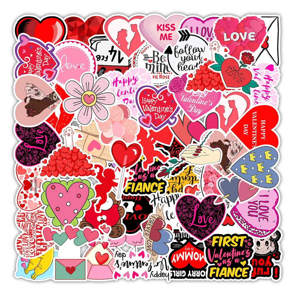 50PCS Valentine's Day series love graffiti stickers, personalized, fashionable and creative decoration DIY exquisite decals luggage, notebook, refrigerator, skateboard, water cup, popular sticker toys