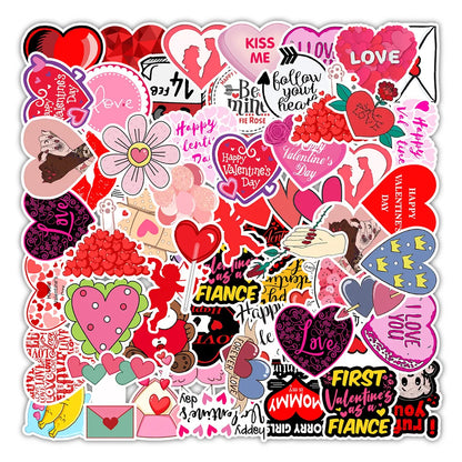 50PCS Valentine's Day series love graffiti stickers, personalized, fashionable and creative decoration DIY exquisite decals luggage, notebook, refrigerator, skateboard, water cup, popular sticker toys