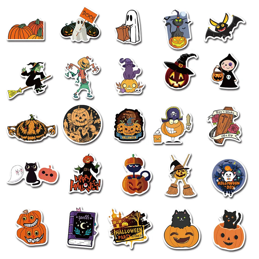 50PCS Cartoon cute Halloween horror Pumpkin fun series decorative style graffiti stickers, personalized, fashionable and creative trend DIY exquisite decorative decal cups, helmets, skateboard popular sticker toys
