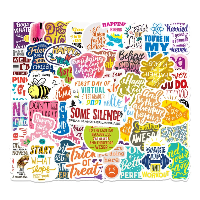 50 pieces of inspiring English motto doodle stickers, personalized DIY luggage, laptop, car and motorcycle decoration stickers, toys