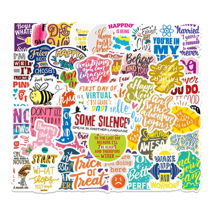 50 pieces of inspiring English motto doodle stickers, personalized DIY luggage, laptop, car and motorcycle decoration stickers, toys
