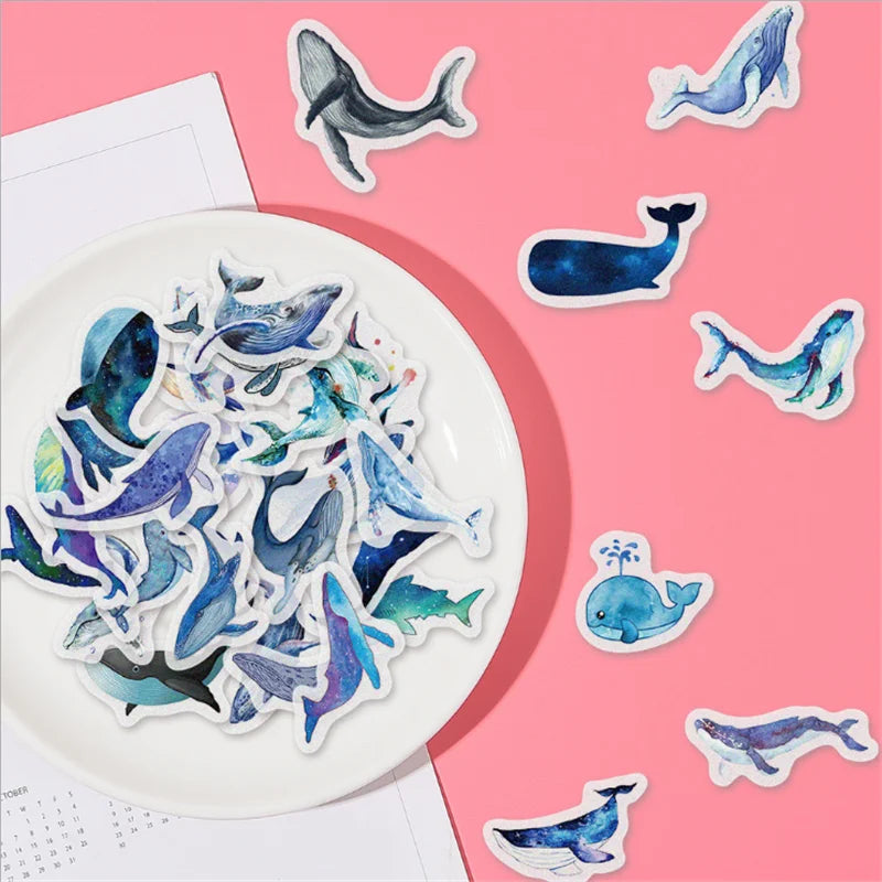 33PCS Cartoon Blue Whale and Paper Sticker Bag Photo Album Diary DIY Hand Account Decoration Toy