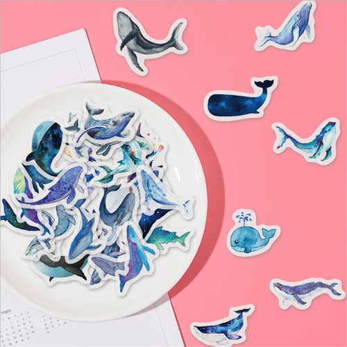 33PCS Cartoon Blue Whale and Paper Sticker Bag Photo Album Diary DIY Hand Account Decoration Toy