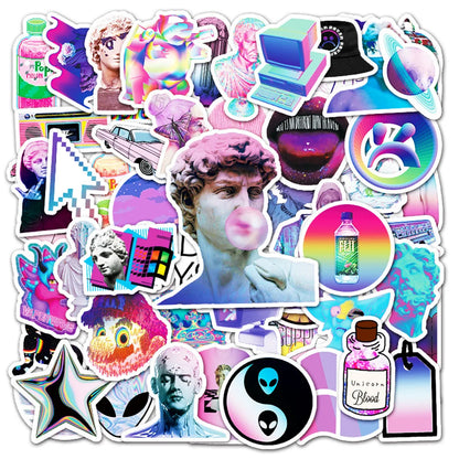 58PCS New Cartoon Animation Non-repeat Steam Wave Graffiti Decoration Suitcase Guitar Waterproof Sticker