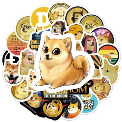 50PCS New Dogecoin Graffiti Sticker Luggage Car Computer Water Cup Guitar PVC Sticker