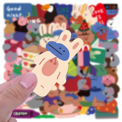 50 pieces of Ins cute cartoon bear graffiti stickers, suitable for DIY mobile phones, laptops, suitcases, car decorations and waterproof stickers