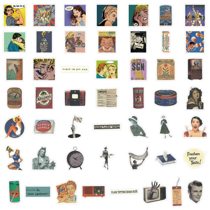 50pcs Sheets of European and American Nostalgic Retro Poster Sticker Handbill Waterproof Sticker