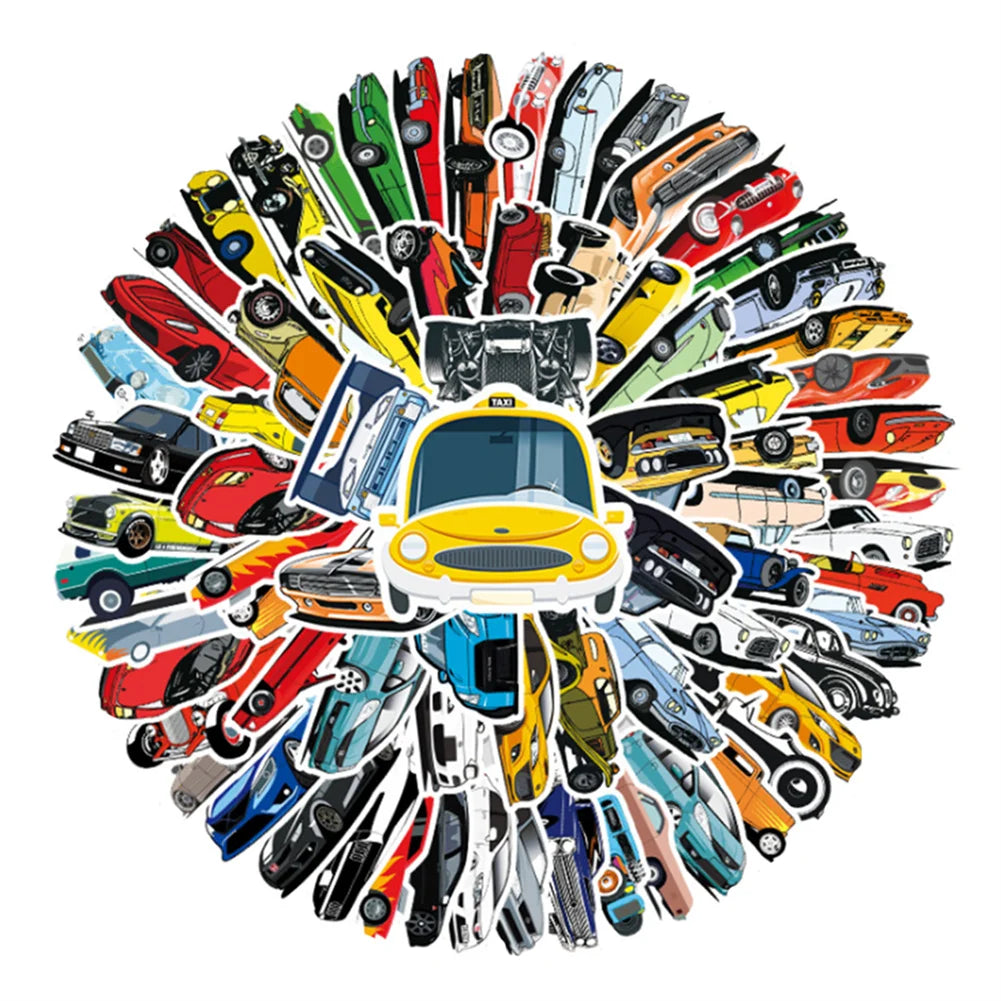 50 pieces of cartoon racing car graffiti stickers, suitable for mobile phones, notebooks, DIY laptops, refrigerators, car decorations and waterproof stickers