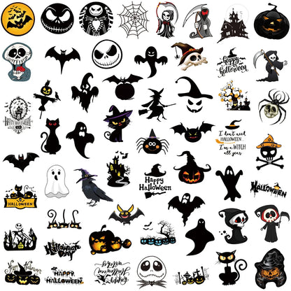 50PCS Sheet Art Illustration Popular Creative Cartoon Halloween Ghost Bat Decoration Style Graffiti Stickers Personality Fashion Creative Trend DIY Exquisite Decorative Decals for Cups, Helmets, Skateboards Popular Stickers Toys