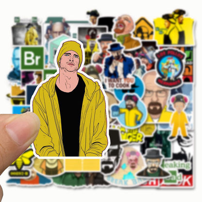 50PCS Breaking Bad Cartoon Character Stickers for Suitcases, Carry-Ons, Guitars, Skateboards, Stationery Boxes, and Desktop Decor