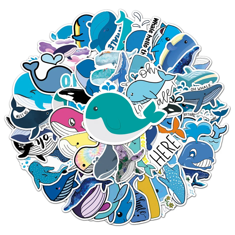 50PCS Cartoon Whale Animal Creative Stickers Graffiti Guitar Skateboard Laptop Children's Toys Cute Stickers