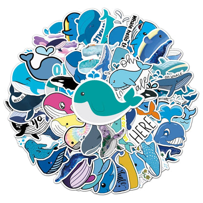 50PCS Cartoon Whale Animal Creative Stickers Graffiti Guitar Skateboard Laptop Children's Toys Cute Stickers