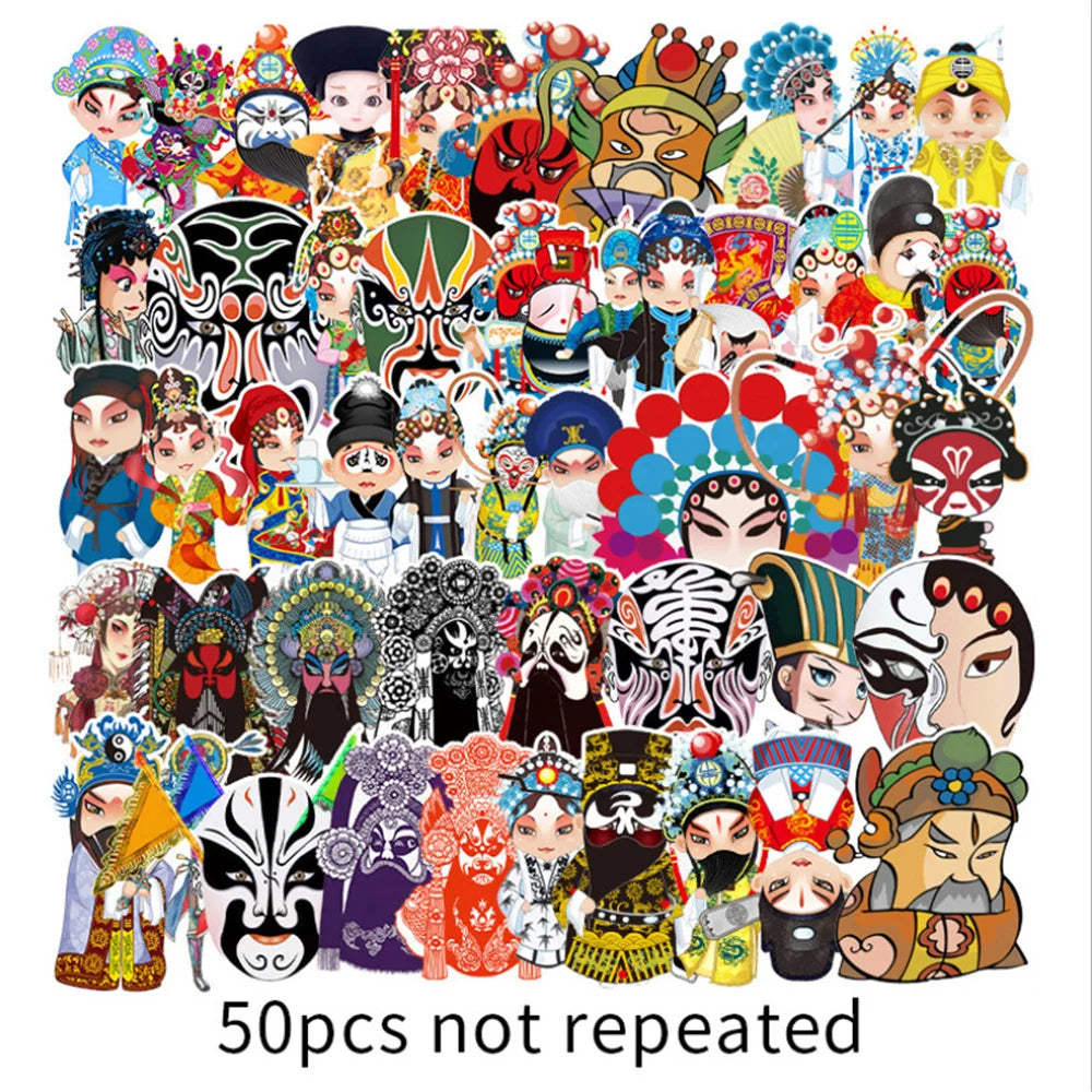 50PCS Cartoon Theatre Opera face painting character decorative style graffiti stickers, personalized, fashionable and creative DIY exquisite decorative decal cups, helmets, skateboard popular sticker toys