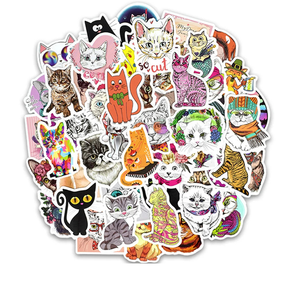 50PCS Cartoon Cat Series Graffiti Trolley Case Scooter Refrigerator Water Cup Waterproof Children Sticker