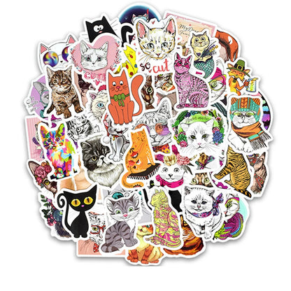 50PCS Cartoon Cat Series Graffiti Trolley Case Scooter Refrigerator Water Cup Waterproof Children Sticker