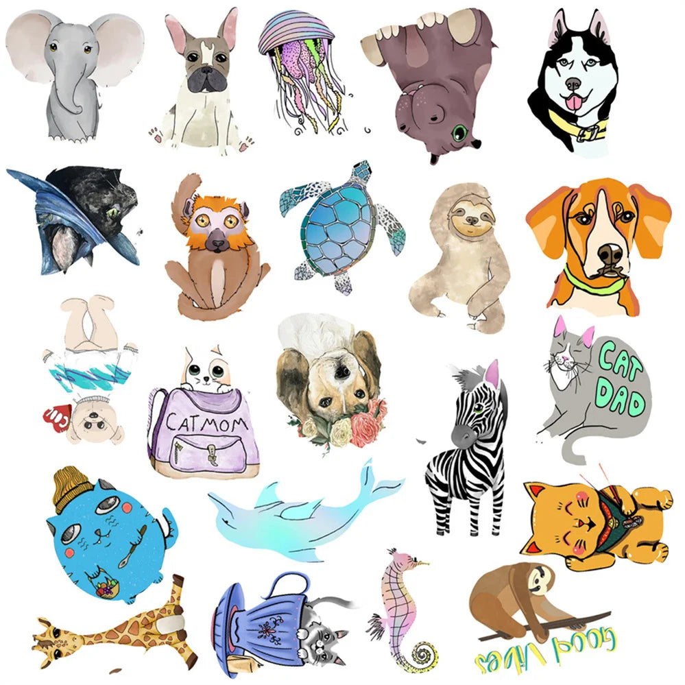 50PCS cartoon cute animal series decorative style graffiti stickers, personalized, fashionable and creative trend DIY exquisite decorative decal cups, helmets, skateboard popular sticker toys