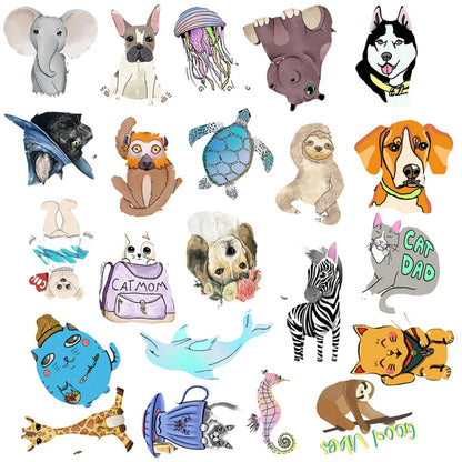 50PCS cartoon cute animal series decorative style graffiti stickers, personalized, fashionable and creative trend DIY exquisite decorative decal cups, helmets, skateboard popular sticker toys