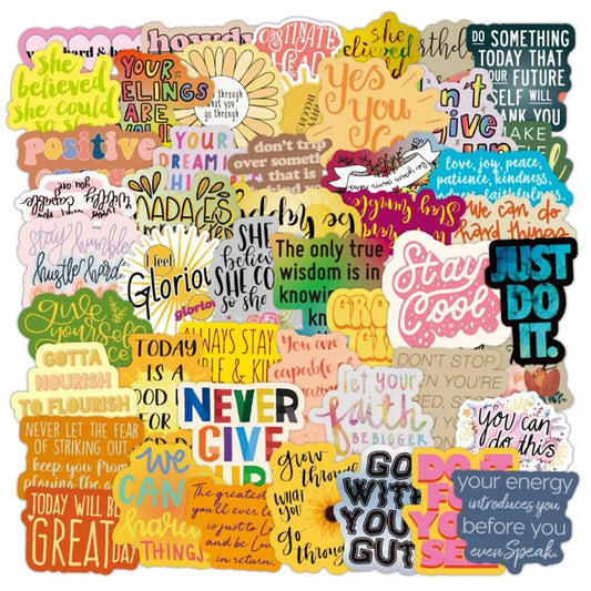 50PCS Inspirational English Alphabet Graffiti Car Laptop Water Cup Skateboard Guitar Waterproof Sticker