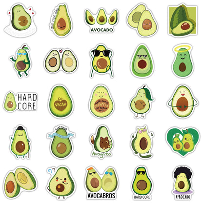 50 pieces of creative and fresh cartoon avocado graffiti stickers, suitable for DIY handbag, notebook, phone case decoration sticker toys