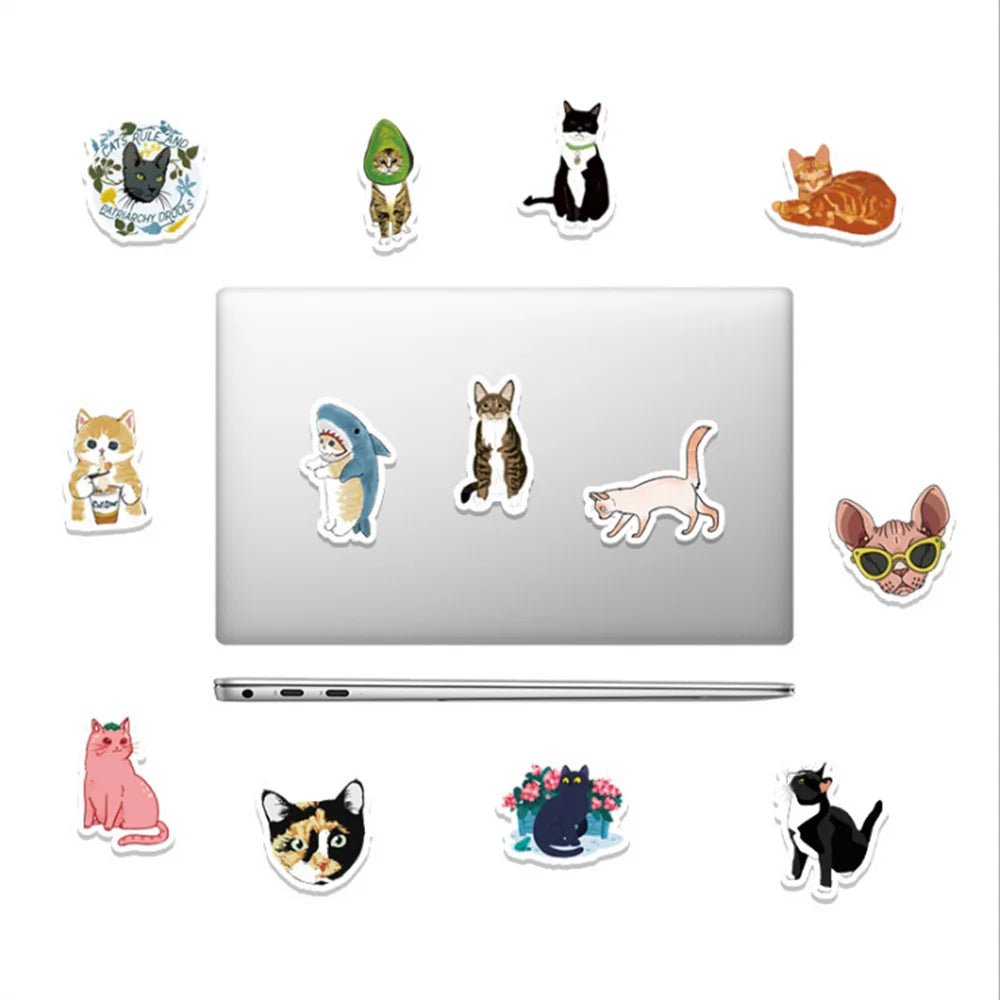 50 pieces of cute cartoon kitten graffiti stickers, suitable for hand account decoration, luggage, computer, skateboard, graffiti, waterproof sticker toys
